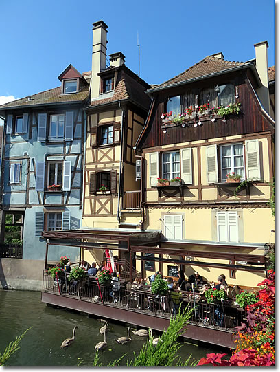 Restaurant on the river in Colmar, Alsace, France