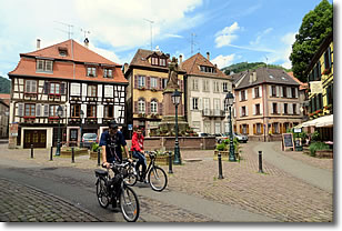 Bicyclers in Ribeauvillé, Alsace, France