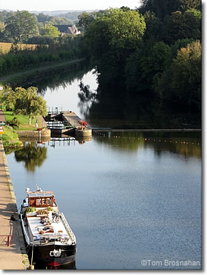 Canal barge moored at Josselin, Brittany, France