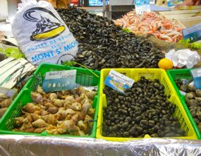 Seafood in market, Rennes, Brittany, France