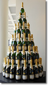 Tower of bottles in Champagne, France