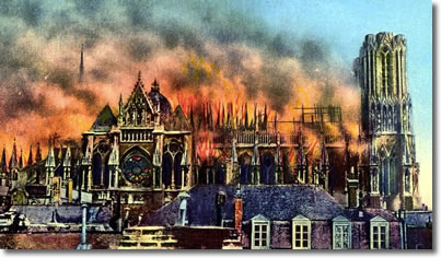 Reims Cathedral Burning, WWI, France