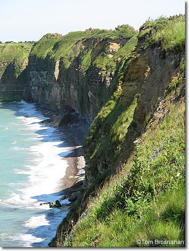 Sheer cliffs (falaise) at Pointe du Hoc, Normandy, France