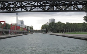 Parc de la Villette, from canal boat, Paris