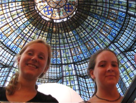 Girls enjoying lunch beneath the dome at Brasserie Printemps