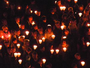 Pilgrims with torches, Lourdes, France