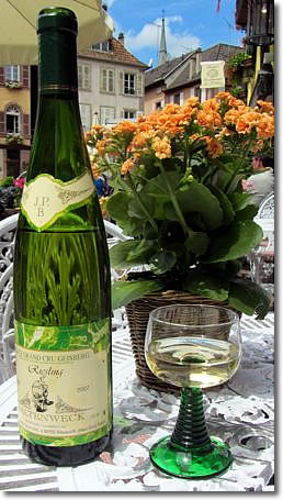 Alsatian wine bottle & glass, France